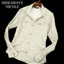 HIDEAWAYS NICOLE ハイダウェイ ニコル フェイク スウェード レザー★ シワ加工 長袖 ウエスタン シャツ Sz.48　メンズ 灰　A3T12533_A#B_画像1