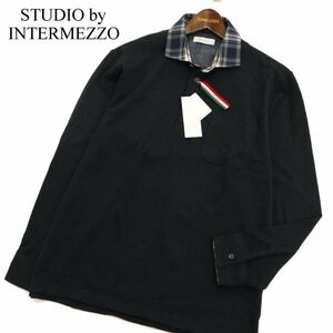 【新品 未使用】 STUDIO by INTERMEZZO インターメッツォ レナウン 通年 チェック使い 長袖 ポロシャツ Sz.L　メンズ　A3T12527_A#F