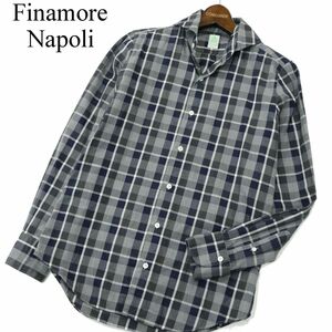 イタリア製★ Finamore Napoli フィナモレ 通年 長袖 ホリゾンタルカラー チェック シャツ Sz.15/38　メンズ　A3T12411_A#C