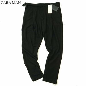 【新品 未使用】 ZARA MAN ザラ マン 通年 ベルト デザイン テーパード パンツ Sz.L　メンズ 黒　A3B05032_A#R