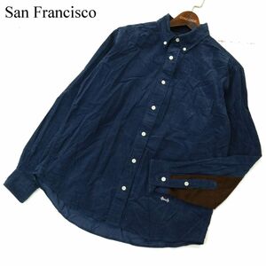 San Francisco サンフランシスコ ハリラン 秋冬 コーデュロイ★ カラー切替 長袖 シャツ Sz.L　メンズ ネイビー　A3T12656_A#B