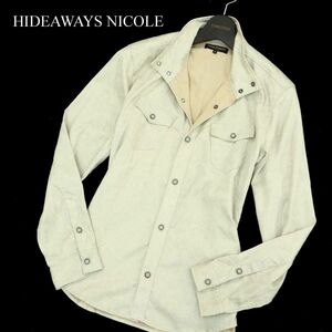 HIDEAWAYS NICOLE ハイダウェイ ニコル 微光沢★ フェイク スウェード レザー 長袖 ミリタリー シャツ Sz.46　メンズ　A3T12813_B#B