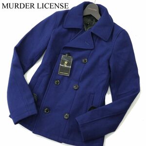 【新品 未使用】 MURDER LICENSE マーダーライセンス 秋冬 メルトン ウール Pコート ジャケット Sz.44　メンズ 青　A3T13065_B#N