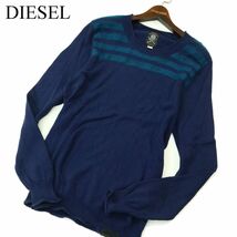 DIESEL ディーゼル 秋冬 ウール混★ ライン ニット セーター Sz.M　メンズ ネイビー　A3T13156_B#K_画像1