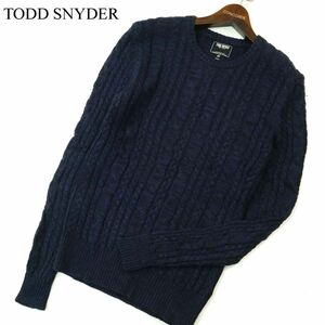 TODD SNYDER トッドスナイダー 通年 ケーブル編み★ クルーネック コットン ニット セーター Sz.XS　メンズ ネイビー　A3T13154_B#L