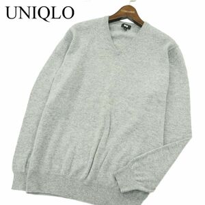 UNIQLO ユニクロ 秋冬 高級 カシミヤ100％★ Vネック ニット セーター Sz.XL　メンズ グレー 大きいサイズ　A3T13177_B#K