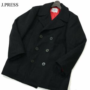 J.PRESS ジェイプレス 秋冬 裏赤★ メルトン ウール 中綿 Pコート ジャケット Sz.M　メンズ ネイビー　A3T13047_B#N