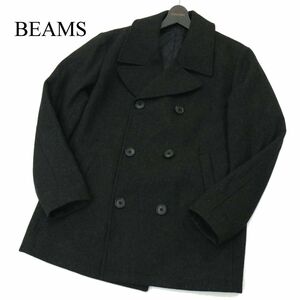 美品★ BEAMS ビームス 秋冬 メルトン ウール★ 中綿 Pコート Sz.L　メンズ グレー 濃灰　A3T13212_B#N