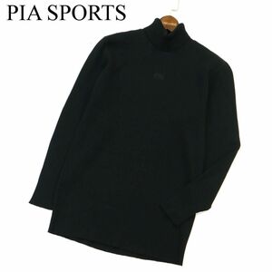 PIA SPORTS ピアスポーツ 秋冬 ウール100％★ ロゴ PS刺繍 タートルネック リブ ニット セーター Sz.4　メンズ 黒 日本製　A3T13448_B#K