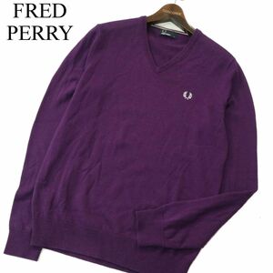 FRED PERRY フレッドペリー 秋冬 ウール★ ロゴ刺繍 Vネック ニット セーター Sz.S　メンズ　A3T13428_B#K