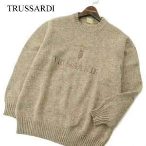 イタリア製★ TRUSSARDI maglieトラサルディ 秋冬 ウール100% ロゴ刺繍 クルーネック ニット セーター Sz.3　メンズ　A3T13421_B#K