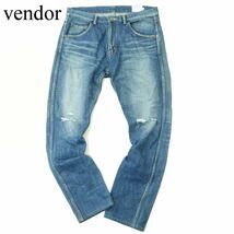 vendor things ベンダーシングス 通年 ダメージ加工★ テーパード デニム パンツ ジーンズ Sz.34　メンズ 日本製 　A3B05345_B#R_画像1