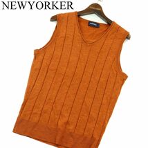 NEWYORKER ニューヨーカー 秋冬 ウール100%★ ストライプ Vネック ニット ベスト Sz.L　メンズ　A3T13706_B#K_画像1