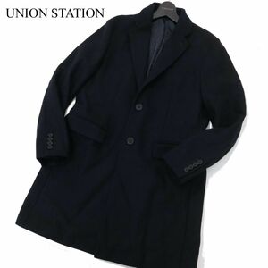 UNION STATION ユニオンステーション メンズビギ 秋冬 メルトン ウール★ チェスター コート Sz.L　メンズ ネイビー　A3T13748_B#N