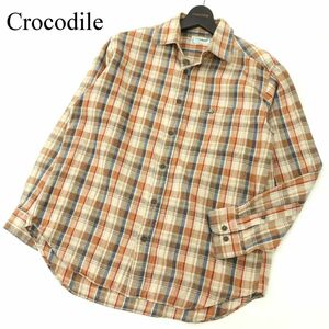 Crocodile クロコダイル 秋冬 ロゴ刺繍★ 長袖 チェック ネル シャツ Sz.L　メンズ 日本製　A3T13760_B#B