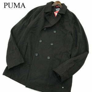 【新品 未使用】 PUMA × Pele プーマ × ペレ★ 秋冬 メッシュ切替 メルトン ウール Pコート Sz.L　メンズ こげ茶　A3T13361_B#N