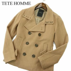 TETE HOMME テットオム 秋冬 メルトン ウール★ スリム Pコート Sz.5　メンズ　A3T13855_B#N