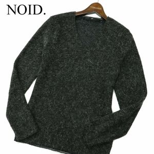 美品★ NOID. ノーアイディー 秋冬 ウール混 ベリーナパイル Vネック ニット セーター Sz.2　メンズ グレー 日本製　A3T13850_B#K