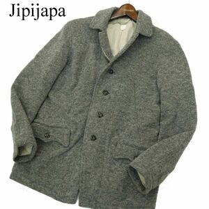 Jipijapa ヒピハパ 秋冬 総裏 ウール100％★ ニット ジャケット Sz.2　メンズ グレー日本製　A3T13629_B#N