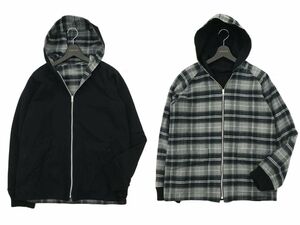 Gallery1950 ギャラリー リバーシブル★ チェック ジップ フーディー パーカー ジャケット ブルゾン Sz.M　メンズ 黒 日本製　A3T12945_B#N