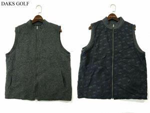 DAKS GOLF ダックス ゴルフ 秋冬 2way リバーシブル★ ウール100％ ニット 中綿 ベスト Sz.L　メンズ グレー 日本製　A3T13801_B#N