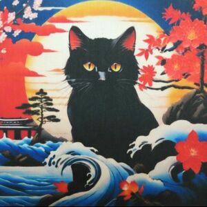 【ゆきちゃん限定】X1312-1　黒猫　浮世絵　XL　パネル　No300