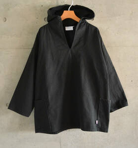 英国製【 NEWLYN SMOCKS ニューリンスモック】黒 フード付き フィッシャーマンズ スモック Vネック M 