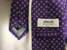 新品同様本物アルマーニARMANI COLLEZIONIシルク柄ネクタイ旅行メンズスーツビジネスミリタリーワーク紫イタリア製パーティードレス結婚式_画像3