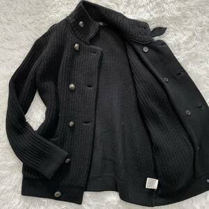 極美品◎バーバリーブラックレーベル BURBERRY BLACK LABEL ナポレオンジャケット ニットカーディガン 銀ボタン ブルゾン メンズ 黒 M