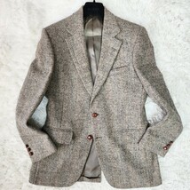 美品 L～XL相当 ハリスツイード【奇跡のコラボ】HarrisTweed×HUGHES & HATCHER テーラード ジャケット ヘリンボーン ミックス 胡桃釦 864 _画像2