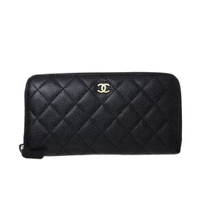 CHANEL 16番台 マトラッセ キャビアスキン ラウンドジップ 財布 ウォレット - ブラック シャネル KL4BKQKQ14