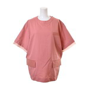 美品 Sacai ウール混 ファスナー装飾 ショートスリーブ ブラウス 2 ピンク サカイ KL4BKQSL10