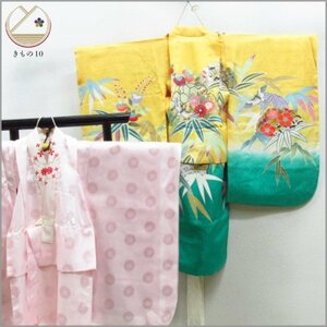 * кимоно 10* 1 иен шелк ребенок кимоно "Семь, пять, три" для девочки нижняя рубашка комплект . длина 79cm.40cm [ включение в покупку возможно ] ***