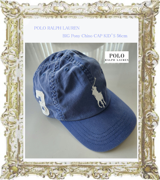 送料込◆定価7700円◆デパート購入◆POLO BIG Pony Chino CAP ラルフローレン ブルー ビッグポニー刺繍 №3 チノ キャップ 帽子 キッズ56㎝