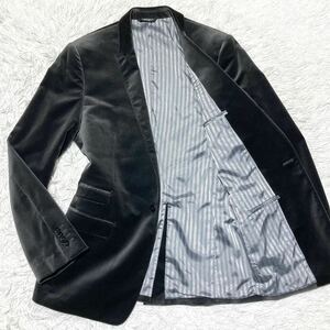 ドルチェ＆ガッバーナ【極美品！！XLサイズ！最高級】DOLCE&GABBANA ベロア テーラードジャケット MARTINI LINEブラック 黒 裏地 光沢 50