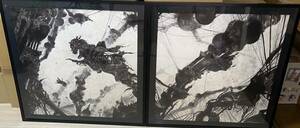 Art hand Auction Utilisé Yoshitaka Amano JAPON Black Print Painting Encadré Final Fantasy Jigle + Peint à la main 4/60, ouvrages d'art, peinture, autres