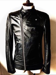 正規品 vansty leathers（羊革）シープスキン ラムレザー ダイヤパテッド ダブルライダース ジャケット 2 M 黒 ルイスレザー モンザタイプ