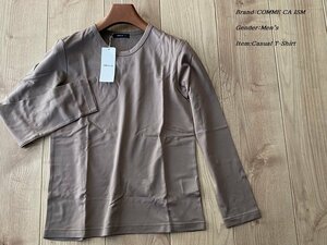 新品 COMME CA ISM コムサイズム メンズ クルーネック ストレッチ 長袖 Ｔシャツ ベージュ Sサイズ