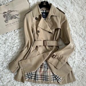 極美品 2XL!! バーバリーロンドン ノバチェック BURBERRY LONDON レディース トレンチコート 44 ベージュ ダブル ミドル丈 ベルト 裏地