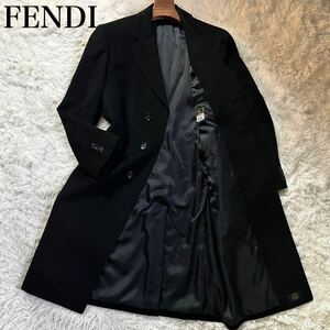 定価50万 最高峰 極上ピュアカシミヤ 極美品 FENDI フェンディ メンズ チェスターコート ロング 黒 ブラック ロングコート ビジネス 100%