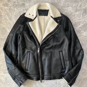 ARMANI EXCHANGE フェイクレザー ムートン ボア ダブル ライダース レザージャケット メンズ M ブラック 黒 アルマーニ エクスチェンジ 111