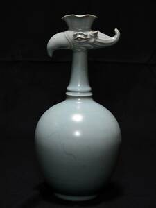中国美術 古玩 宋代 青磁 砧青磁 鳳凰首瓶 壺 古陶器 花瓶 茶道具 花生 飾り 花器 インテリア 置物 高さ33cm