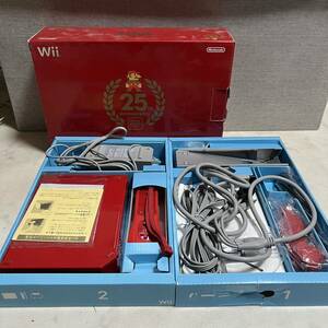 西542 【美品・希少品】Wii （スーパーマリオ25周年仕様） Nintendo ニンテンドー Wii本体 箱付き 赤 レッド 通電確認済 任天堂 25周年