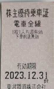 東武鉄道　株主優待乗車証　2023年12月31日