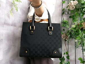 ●超美品●GUCCI グッチ●GGキャンバス カーフ レザー 本革●トート ハンド バッグ●黒●ゴールド金具●イタリア製●腕掛け●Js41300