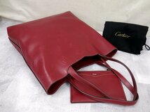 超美品●Cartier カルティエ●ハッピーバースデー●カーフ レザー 本革●トート バッグ●ボルドー●肩掛け●A4 収納 書類 かばん●Js41327_画像4