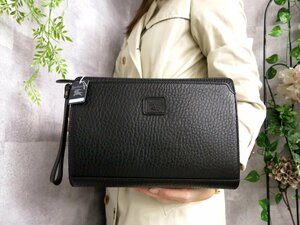 ●未使用 保管品●BURBERRY バーバリー●ロゴ型押し●カーフ レザー 本革●セカンド クラッチ バッグ●黒●ゴールド金具●かばん●Js41587