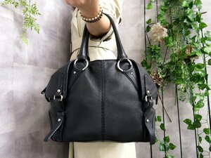 ●超美品●TOD'S トッズ●カーフ レザー 本革●トート バッグ●ダークネイビー●シルバー金具●腕掛け●B5 収納●書類 かばん●Js41586