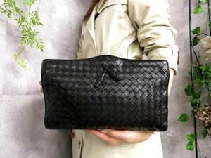 ●超美品●BOTTEGA VENETA ボッテガ ヴェネタ●メンズ●イントレチャート●カーフ レザー 本革●セカンド クラッチ バッグ●黒●Js41571