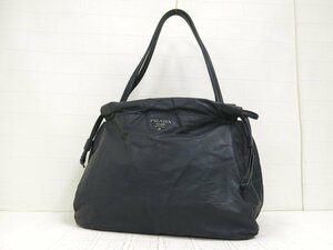 ◆美品◆PRADA プラダ◆カーフ レザー 本革◆巾着 トート ショルダー バッグ◆ネイビー シルバー金具◆イタリア製◆肩掛け◆A3086